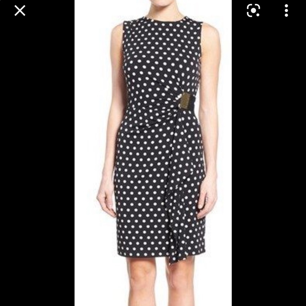 NWOT Michael Kors Polka Dot Gold Logo Plate Sleeveless Dress